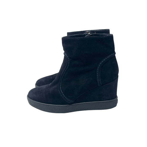Aquatalia Camellia Suede Shearling Lined Wedge Ankle Boots - Black - Size 6 - Picture 3 of 9